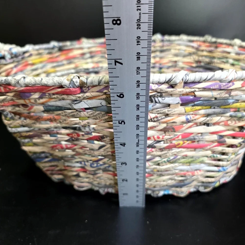 Unbranded Woven Newspaper Basket Unisex Large Multicolor Recycled Art Boho Decor